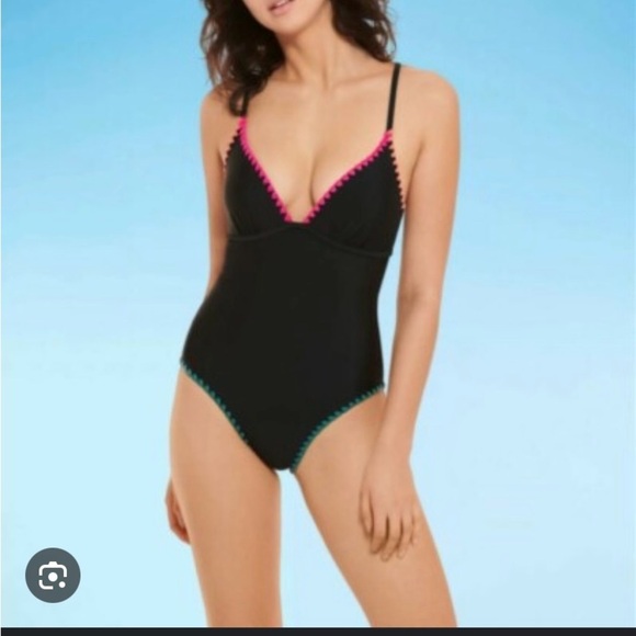 Decree Juniors Black One-piece Swimsuit with Pink and Blue Trim Sz-M - Picture 1 of 6